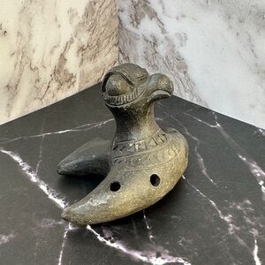 Vintage Stone Bird Ocarina – Playable 6-Hole Tribal Whistle Folk Art Sculpture